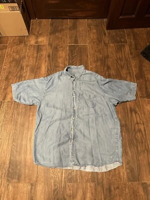 Gitman Bros VINTAGE Linen Shirt Mens XL Blue Denim Short Sleeve Casual Tencel - Image 1 of 4
