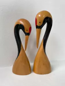Kokeshi Japanese Traditional Wooden Dolls Red-crowned Crane Set of 2 Vintage - Picture 1 of 2