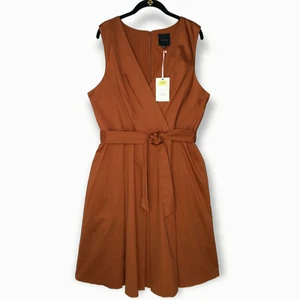 Alex Marie Dress Size 18 Belted Sateen Brown Beachwood Retro Pinup NWT - Picture 1 of 12