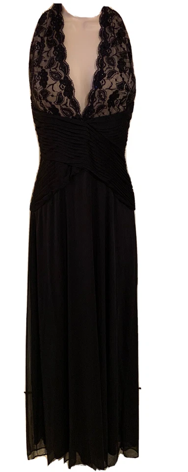 Betsy & Adam Negro Vestidos de Cóctel Vestido Fiesta Boda Largo Encaje Lentejuelas 4 Foto 1 de 4