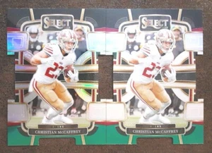 CHRISTIAN MCCAFFREY lotto (2) 2023 fustelle Prizm nere verdi selezionate 49ers.  A2A - Foto 1 di 4