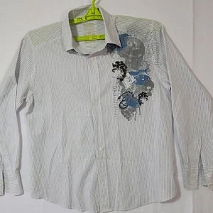 Machine Brand Mens Size Medium Button Down Western Shirt Short Sleeve Striped - Picture 1 of 9