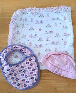 Baby Girl Pima Cotton Princess Kissy Kissy Receiving Blanket Pink Hat Heart Bib - Picture 1 of 12