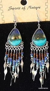 Handmade Art Glass Earrings Native Design Casual Cool Cute Playful 3" Drop J-2 - Picture 1 of 1
