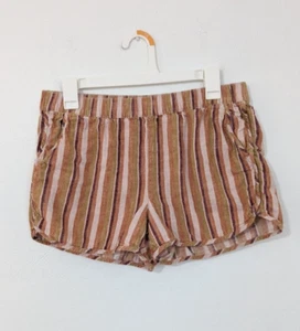 Madewell Leinen-Baumwolle Pull-On Shorts Gummibund Regenbogen Streifen Orange Medium - Bild 1 von 8