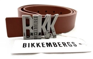 Cinturón de cuero para hombre BIKKEMBERGS marrón óxido hebilla de metal ¡NUEVO ETIQUETA! - Imagen 1 de 9