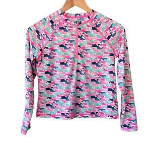 Vineyard Vines Girls Swim Shirt Rashguard Pink Blue Whales Print Size Large 14 - Picture 1 of 7