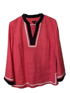 Talbots, Light Weight Linen Kimono Blouse, Small Fushia Black White - Picture 1 of 4