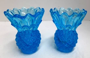 Set 2 vasi/candele vintage in vetro di ananas blu 4" alti - Foto 1 di 7