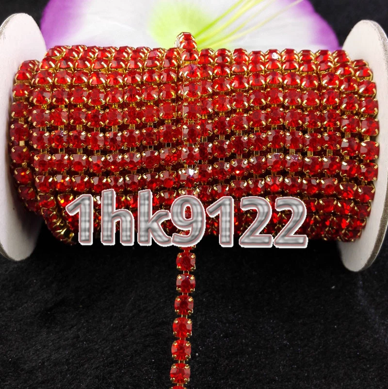 SS16 Colorized Glass Crystal Rhinestone Chain Compact Close Gold Chain Wedding - Image 1 of 1