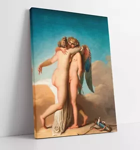 CUPID AND PSYCHE EMBRACE EACHOTHER -FRAMED CANVAS WALL ART PICTURE PRINT - Picture 1 of 2