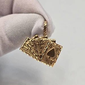 Michael Anthony 14K Yellow Gold Royal Flush Poker Cards Pendant 1984 - Picture 1 of 4