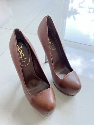 Zapatos de salón YSL Yves Saint Laurent Tribtoo coñac dos tonos marrón DESAJUSTADOS L10 R9 NUEVOS Foto 1 de 4