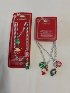 Lot X2 Claire's Christmas 2 Necklaces & Bracelets W/Red & Green Elf Charms  - Picture 1 of 5
