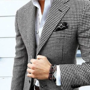 Traje Blazer Diente de Perro para Hombres Cena a Cuadros Esmoquin Fiesta Traje Personalizado - Imagen 1 de 9