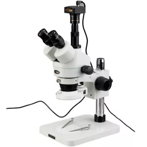 AmScope 3.5X-90X LED Zoom Stereo Trinocular Microscope 5MP Camera Multi-Use - Picture 1 of 8