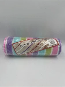10 inch x 10 Yards Deco Jute Metallic Mesh • Pink/Green/Blue/Lavender Striped - Picture 1 of 2