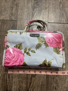 Bolsa de viaje Kate Spade Cabbage Rose azul cosmético artículos de tocador grande de plástico rara - Imagen 1 de 11