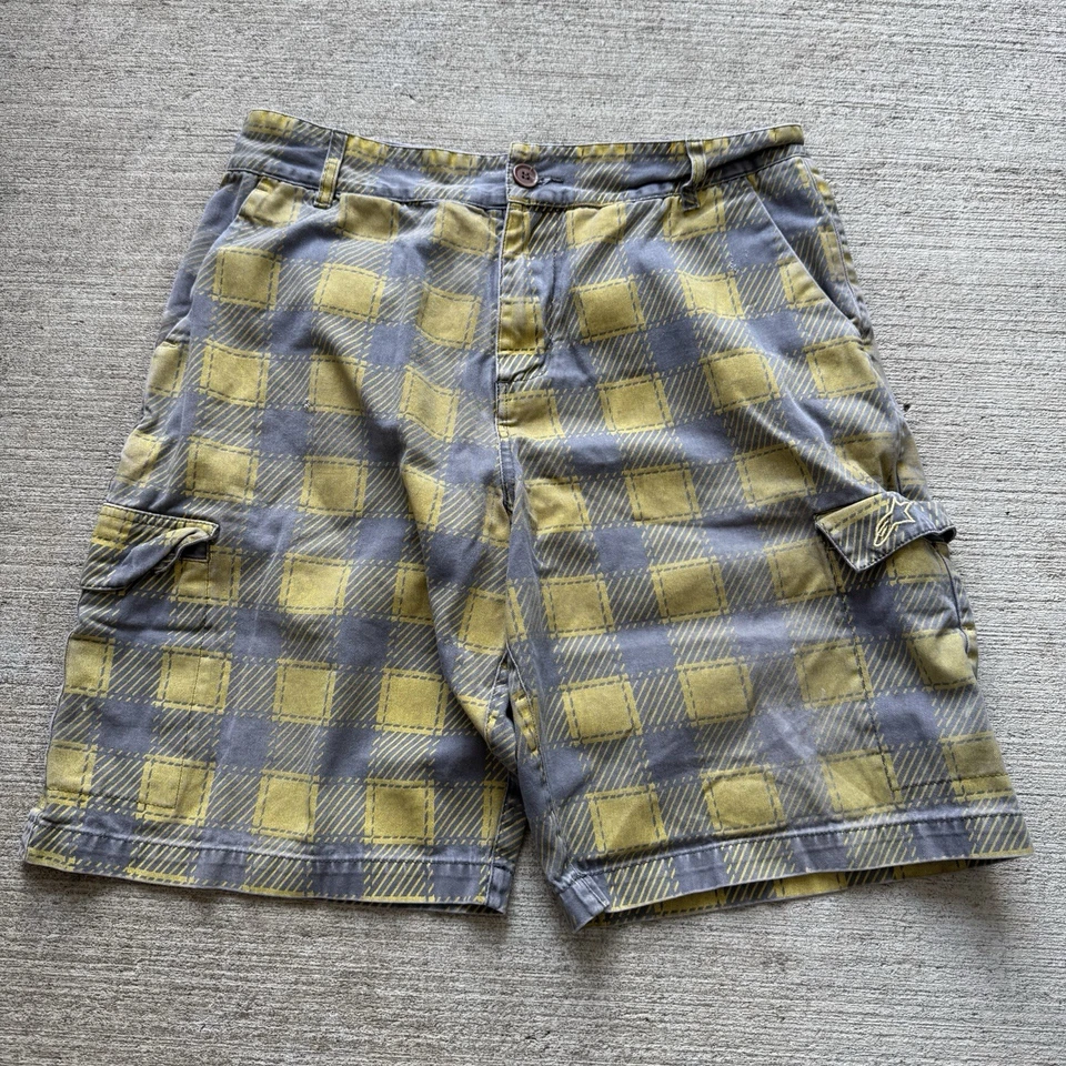Pantalones Cortos Carga Y2K Vintage Alpinestars Cuadros Amarillo y Gris Colorway Logo Para Hombre 32 Foto 1 de 4