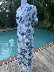 Johnny Was Boho langes Kleid weiß+blau S - Bild 1 von 9