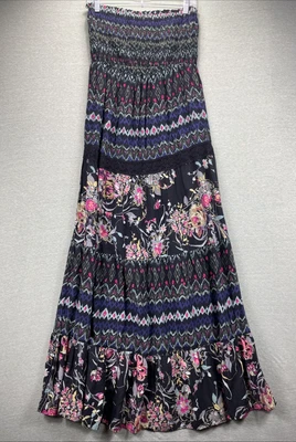 Maxi Vestido Xhilaration Sin Tirantes Talla M En Niveles Crochet Floral Fluido Boho Foto 1 de 4