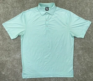 FootJoy Shirt Men's Large Aqua White Check Golf Polo Performance Stretch - Picture 1 of 8
