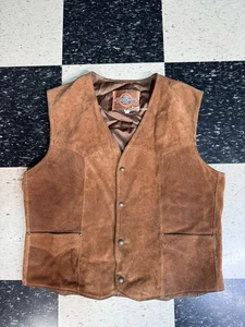 Vintage PIONEER WEAR Suede Leather Brown Vest Lined SIZE 44 MADE IN USA Western - Picture 1 of 7