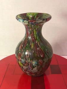 Vintage Comtemporary Multicolored Art Glass Blown Murano Style 8.5"H Vase Heavy - Picture 1 of 7