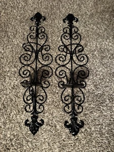 Juego de 2 hermosos apliques de pared de vela largos de metal negro de 28,5" - Imagen 1 de 6