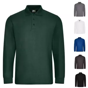 Mens Long Sleeve Pique Polo Shirt Plain Casual Workwear Top PRO RTX S - 4XL - Picture 1 of 14