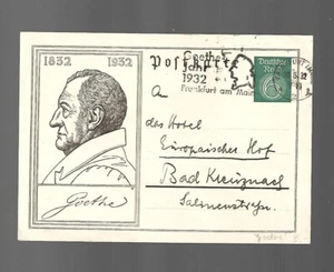 FRANKFURT AM MAIN GOETHE 1932 DEUTSCHES REICH POSTKARTE ENTERO POSTAL - Imagen 1 de 2