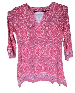 COOLIBAR St Lucia Tunic Top Shirt UPF 50+ Pink Paisley Coverup Size Small t3 - Picture 1 of 7