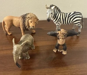 Lot of 4 Schleich Animal Figures Lion Zebra Monkey Elephant Safari - Picture 1 of 17
