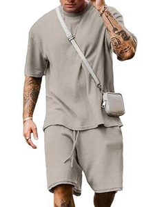 Men's 2 Piece Casual Short Sleeve T-Shirt and Shorts Set NEW - Picture 1 of 14