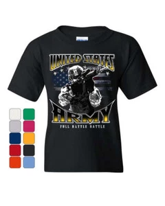 United States Army Youth T-Shirt American Soldier Full Battle Rattle Kids Tee - Picture 1 of 8