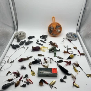 Vintage Small Metal Fishing Lure Lot weights hooks and more must see rare - Picture 1 of 23