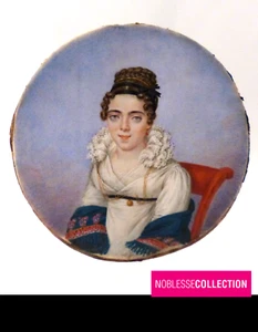 ANTIQUE early 1800s FRENCH SCHOOL GOUACHE HAND PAINTED MINIATURE WOMAN PORTRAIT - Picture 1 of 7