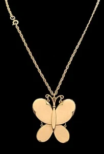 Vintage ART Schmetterling Anhänger Halskette artikuliert cremeweiß Emaille - Bild 1 von 2