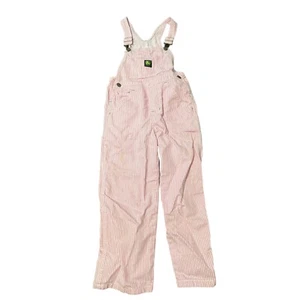 John Deere Youth Girls Pink & White Striped Bib Suspenders Size 6 Stained - Picture 1 of 8