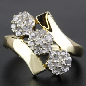 Vintage 10k Gold Triple Diamond Cluster Ring - Picture 1 of 7