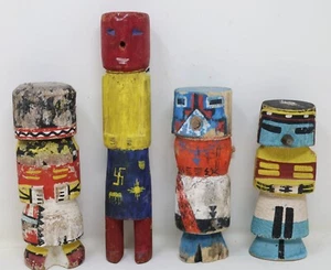 Four Antique Hopi Kachina Dolls Pueblo Indian Painted Wood Carved Sculptures VTG - Picture 1 of 20