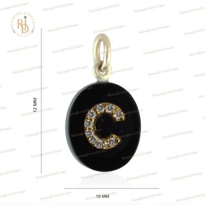 Pingente de berloque inicial Pavê Diamante C ouro 14K sólido personalizado alfabeto joia - Imagem 1 de 4