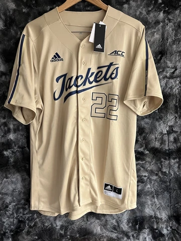 Adidas Georgia Tech Yellow Jackets Button-Up Baseball Jersey Gold #22 Large NWT Cover