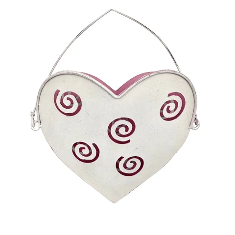 LGD Inc. Hanging Heart Basket 7 x 6 White Pink Metal Cut Out Swirls Valentines Cover