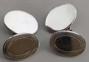 Gemelli ovali eleganti classici B'ham argento sterling torniti a motore - Foto 1 di 12