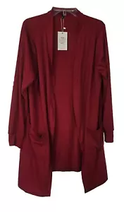 Camicia cardigan da donna Olrain taglia XL rosso scuro anteriore aperto manica lunga extra lunga - Foto 1 di 3