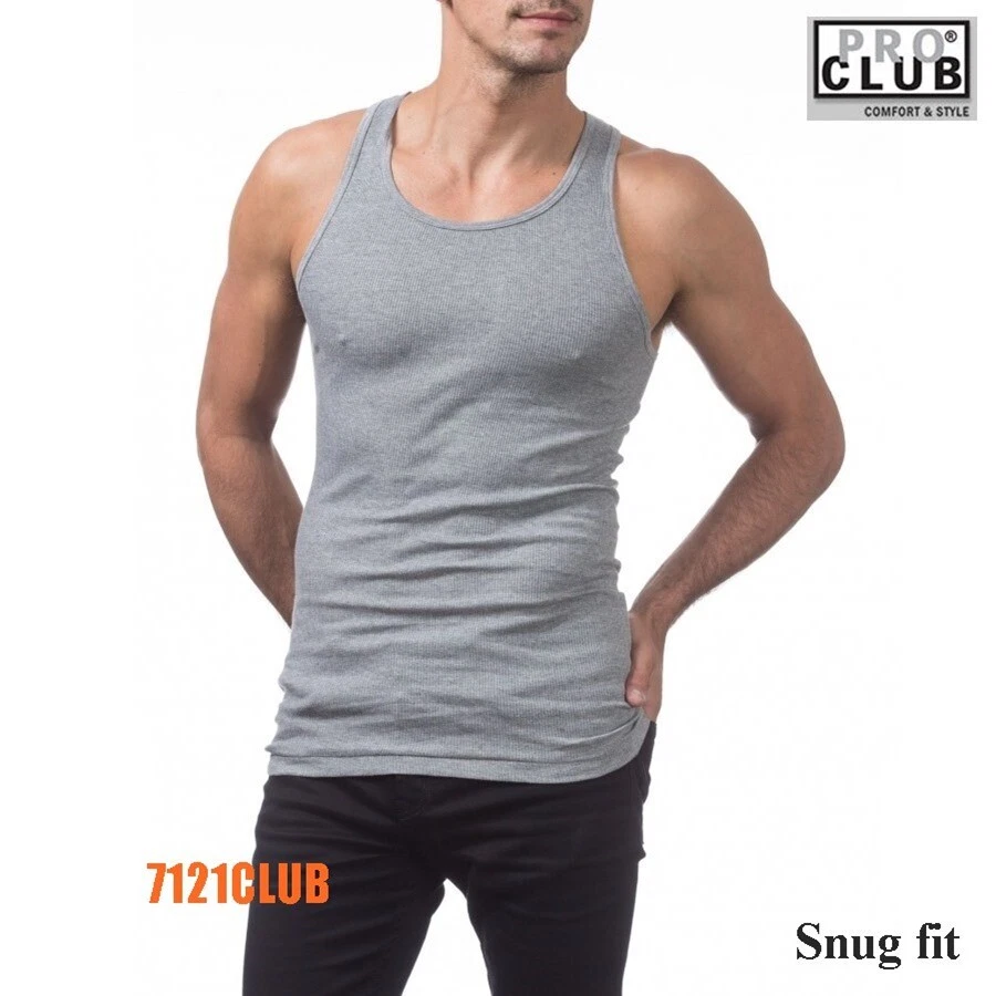 Lot 2 PRO CLUB A SHIRTS TANK TOP GRAY ProClub Men's Wife Beater Undershirt S-7XL - Image 1 of 4