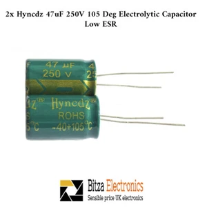 2x Hyncdz 47uF 250V Electrolytic Capacitor 105 deg 21.2 x 13.2mm Low ESR - Picture 1 of 2