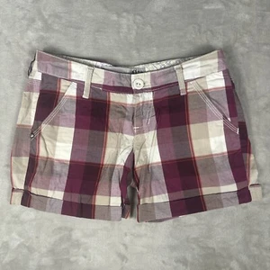 Nollie Chino Shorts Womens Size 1 Maroon Plaid Cuffed Casual Midrise Flat Front - Picture 1 of 10