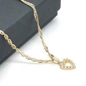 9ct Yellow Gold Heart Pendant 16 inch Singapore Chain Necklace 375 Stamp New - Picture 1 of 7